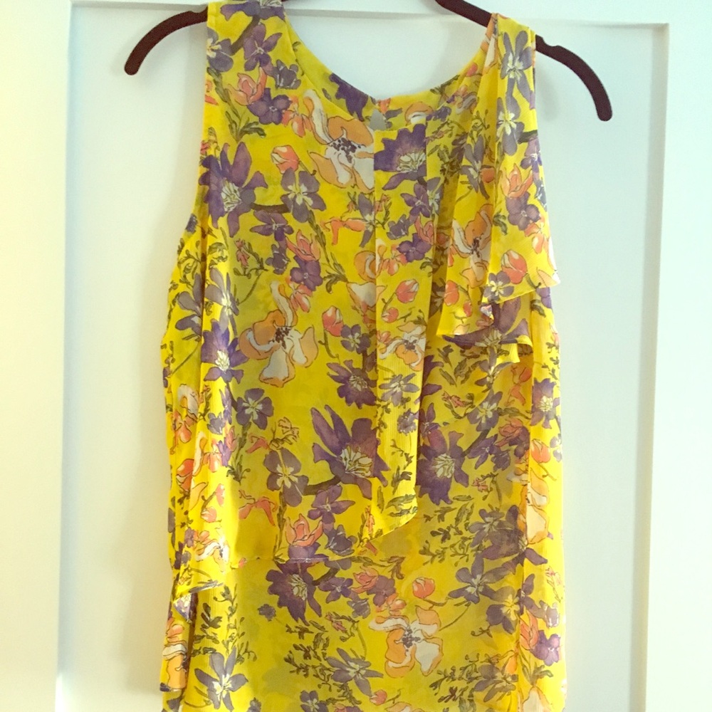 Anthropologie Yellow Floral Ruffle Tank Top